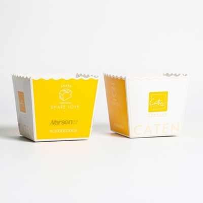 Confezione in carta rivestita con logo personalizzato Scatola per pacchi per patatine in stampa CMYK